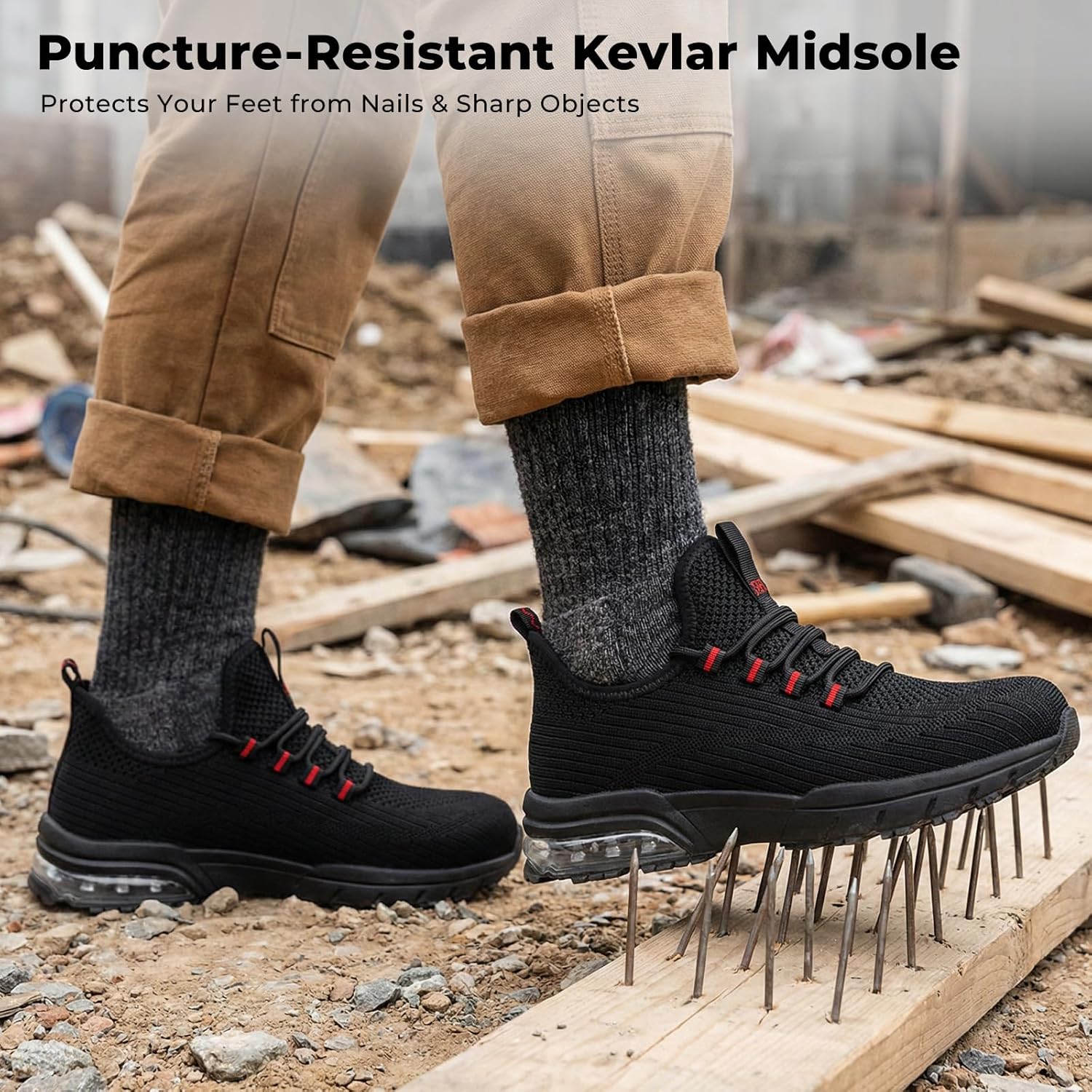 Detalle de SPIEZ Chaussures de Sécurité Hommes et Femmes – Chaussures légères à embout composite, slip-on noir/rouge EU 37-46