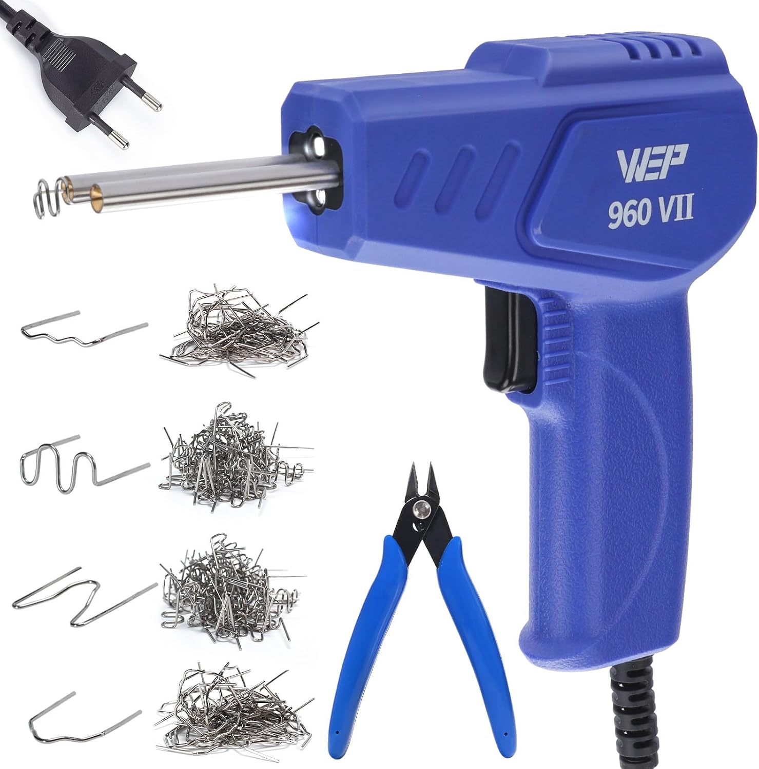Detalle de WEP 960-VII Kit Soudure Plastique with Poignée Ergonomique et Lumières LED – 350 Agrafes Chaudes et Pinces pour Pare-chocs et Réservoirs en Plastique (EU Plug)