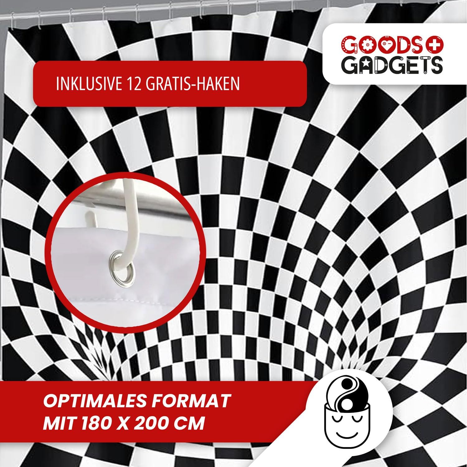 Detalle de GOODS+GADGETS 3D Shower Curtain, 180 x 200 cm, Waterproof PEVA
