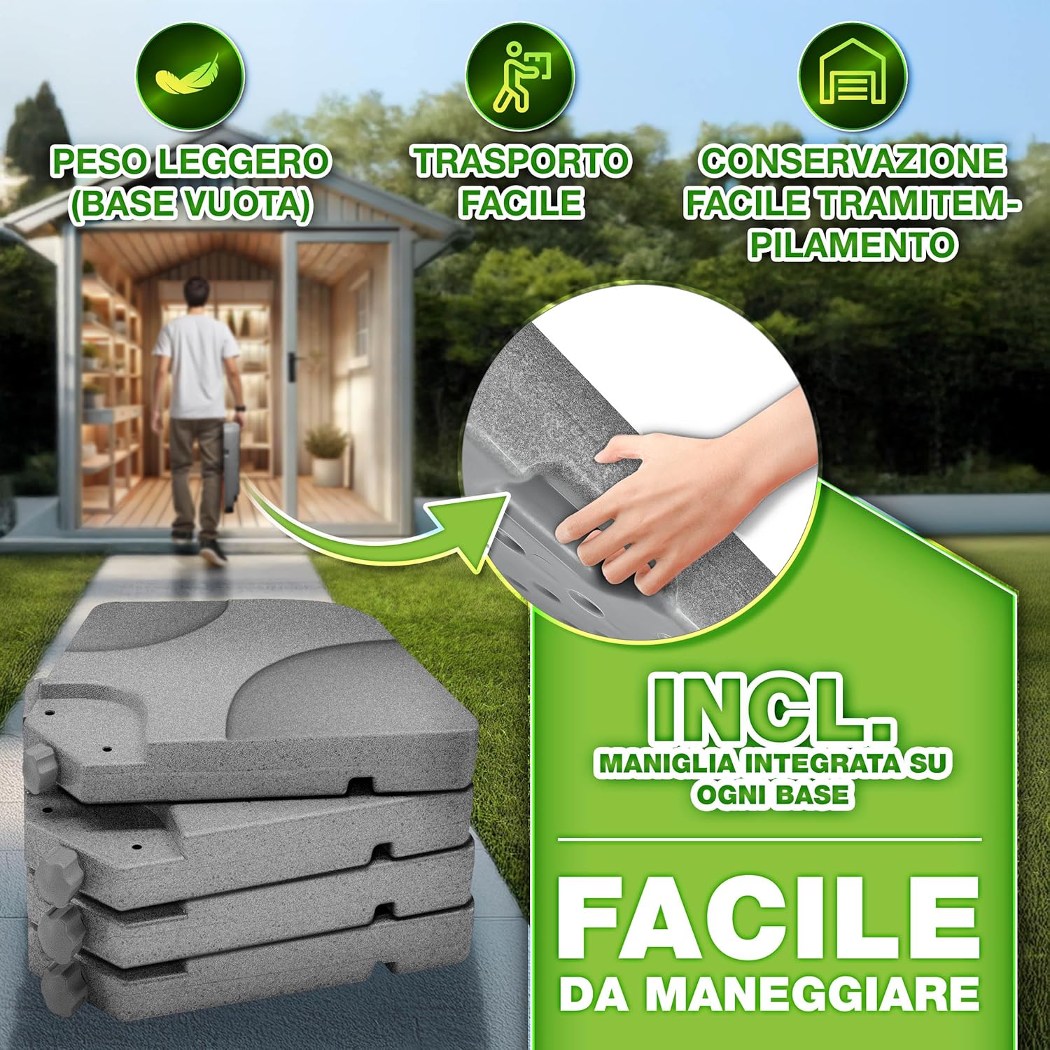 Thumbnail 1 de Tillvex Base Ombrellone 60 L / 80 kg – 4 Moduli decentrati con connettore metallico, grigio granito