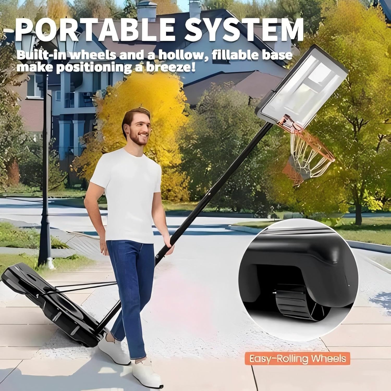 Detalle de DUMOS 6.1-10FT Adjustable Portable Basketball Hoop with 44-Inch Backboard