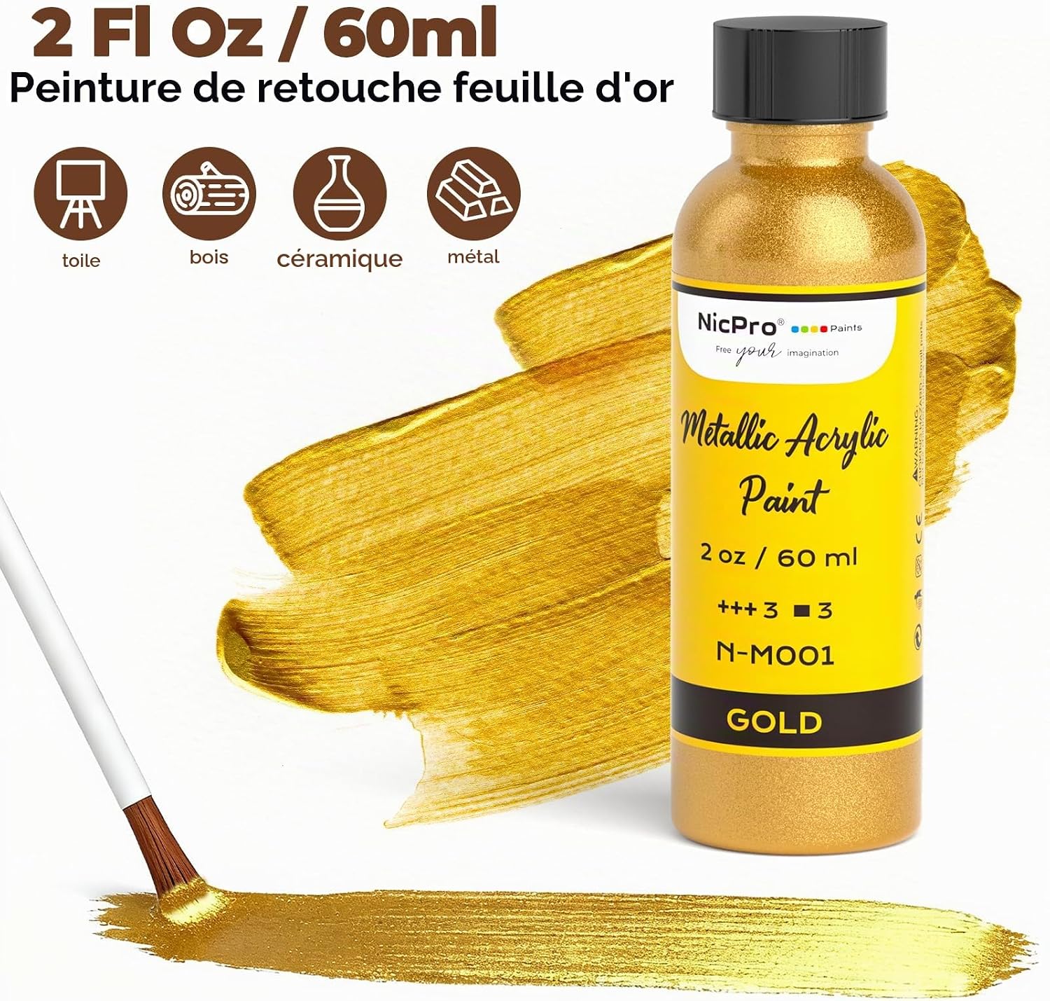 Thumbnail 1 de Nicpro Peinture Dorée Métal – Acrylique Or, 60 ml
