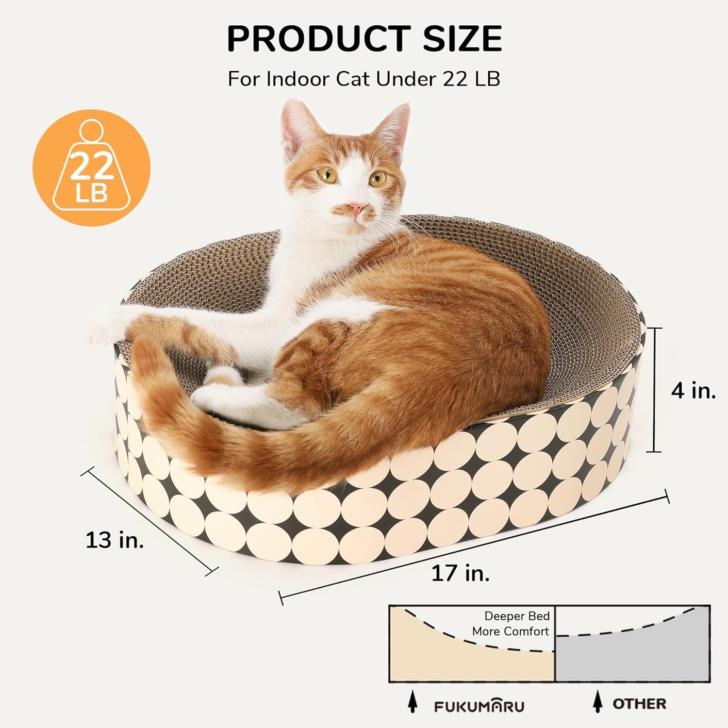 Thumbnail 3 de FUKUMARU Cat Scratcher Cardboard Lounge Bed (2-in-1) – Oval scratch pad bowl, polka dot