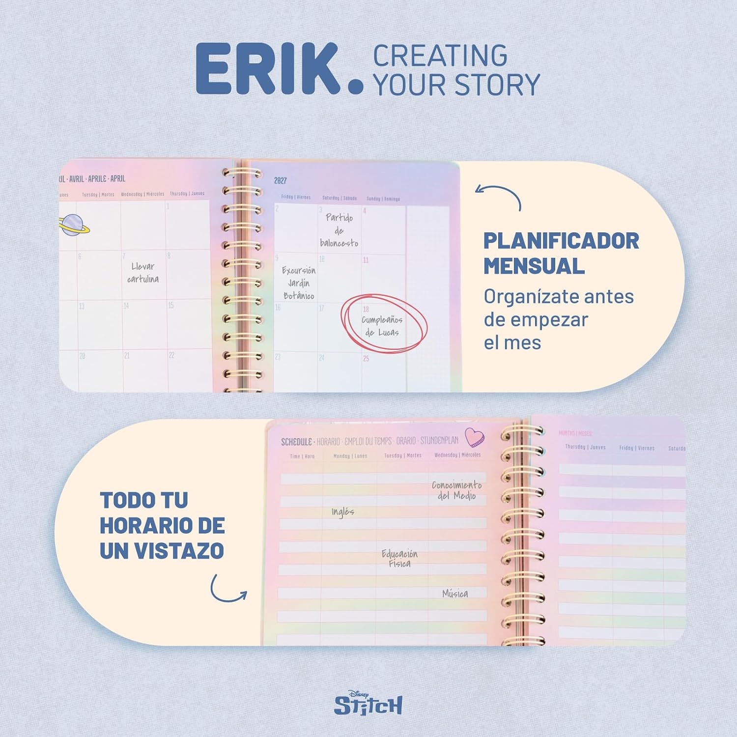 Detalle de Grupo Erik Agenda Stitch 2026/2027 Semana Vista: organización divertida para el nuevo curso