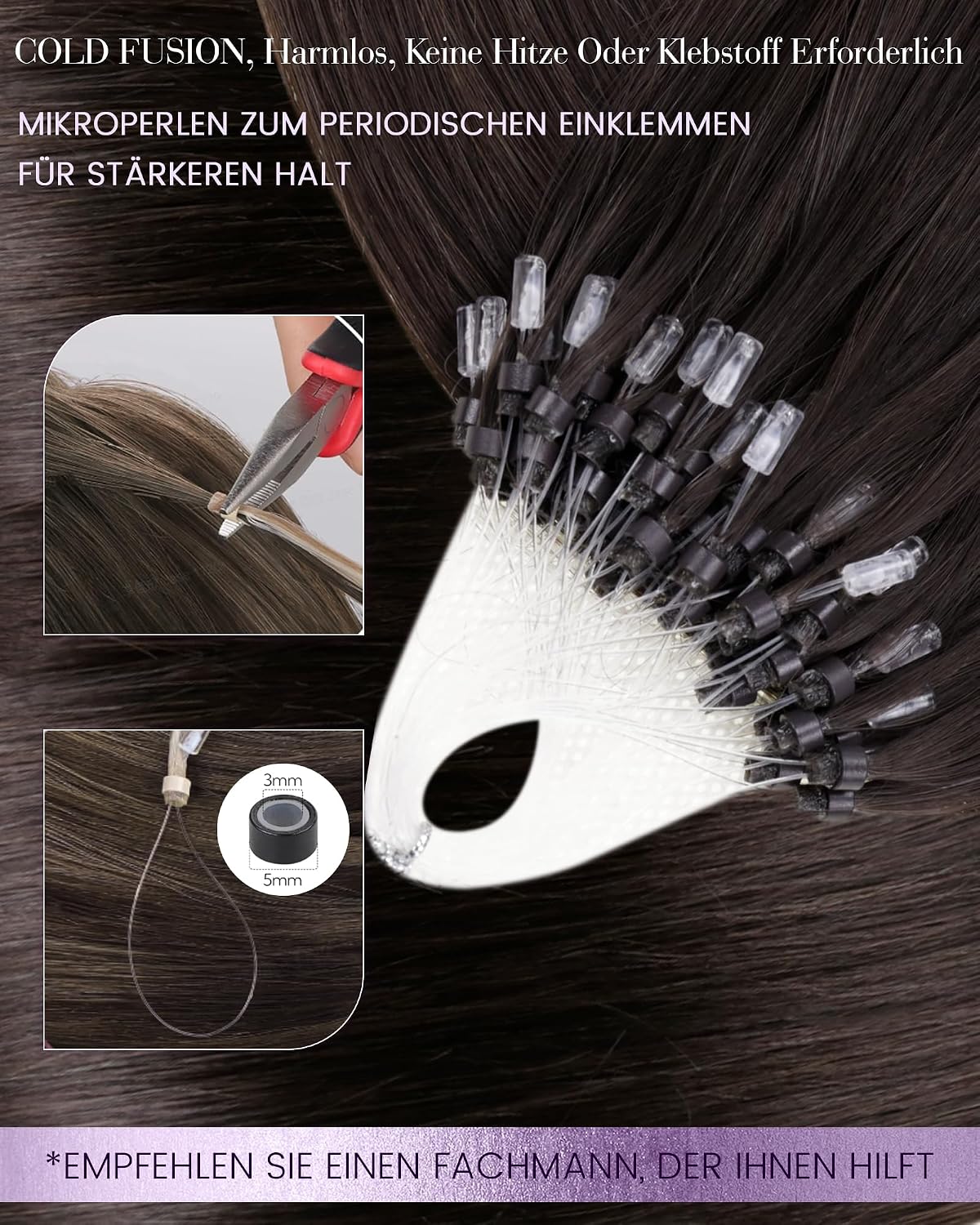 Thumbnail 2 de LaaVoo Microring Extensions Echthaar, dunkelstes Braun #2, 40 cm (Micro Loop, Remy, 50 g)