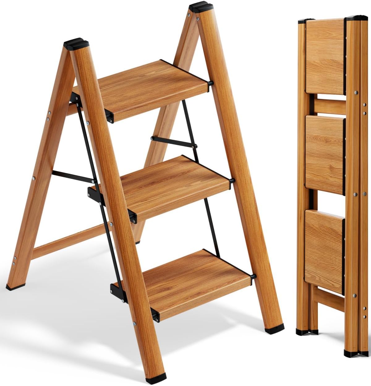 Detalle de Soladder 3stepladder-B Folding Step Ladder, 3-Step Woodgrain Design