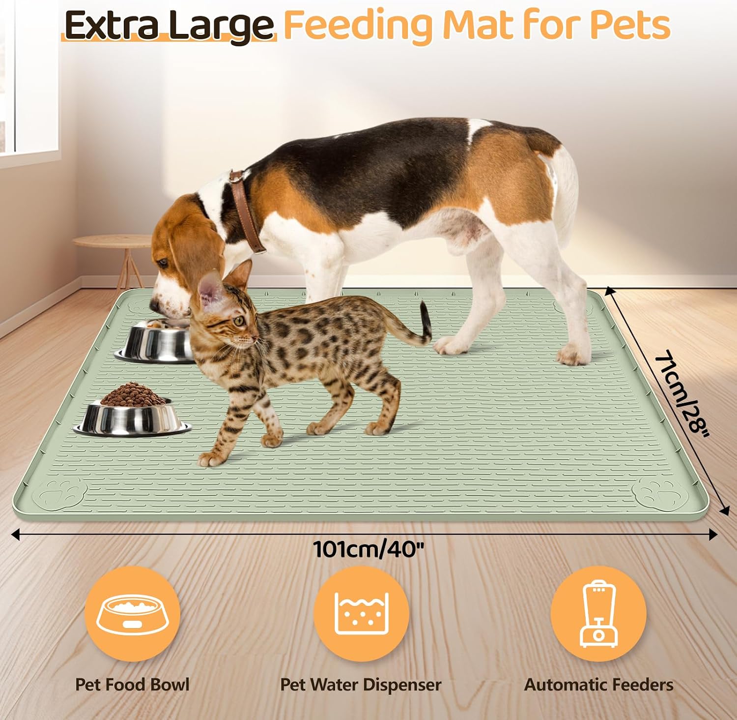 Thumbnail 1 de Bartuke Dog Bowl Mat 40x28in Large Silicone Feeding Mat with Raised Edge