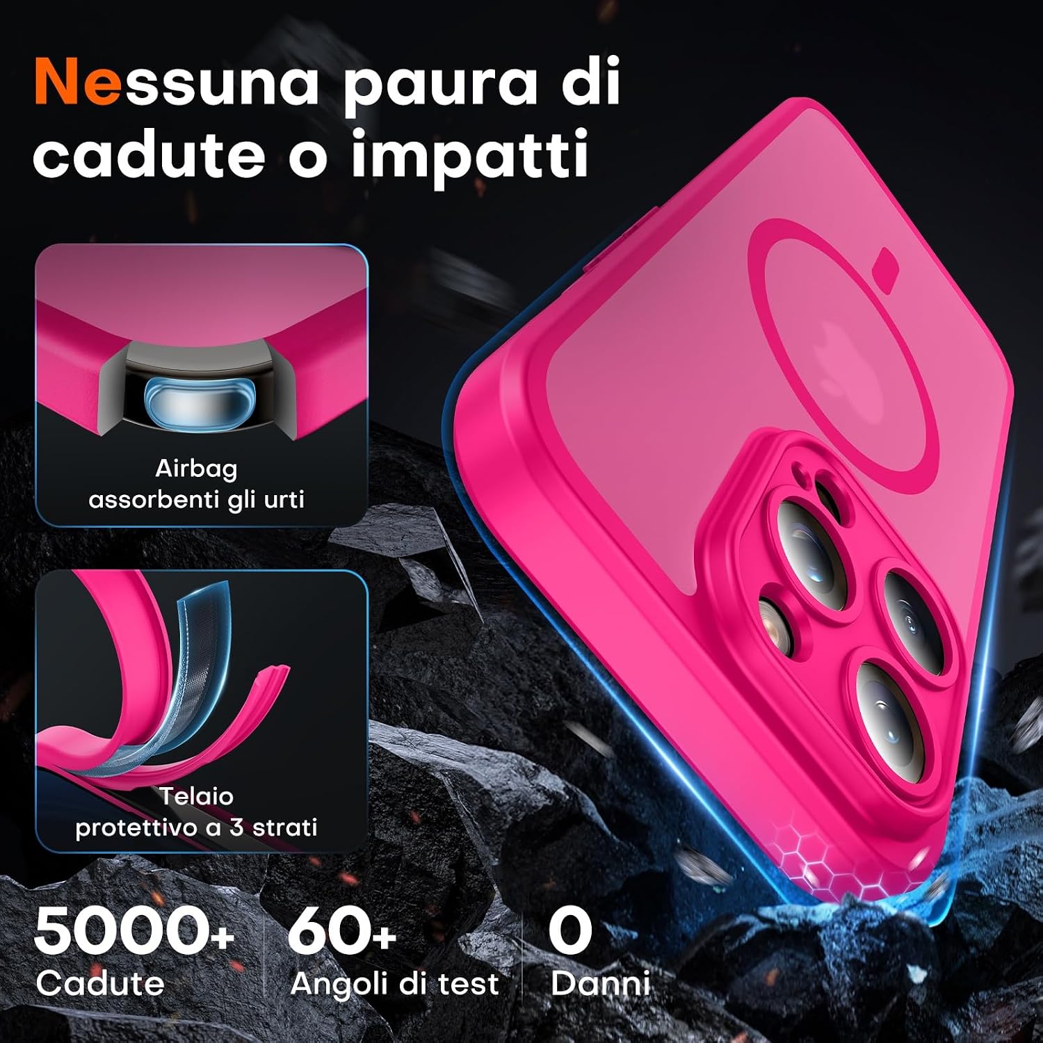 Thumbnail 3 de TOCOL Cover Magnetica per iPhone 15 Pro 6,1” con MagSafe, protezione fotocamera integrata e antiurto trasparente-opaca (Rosa Caldo)