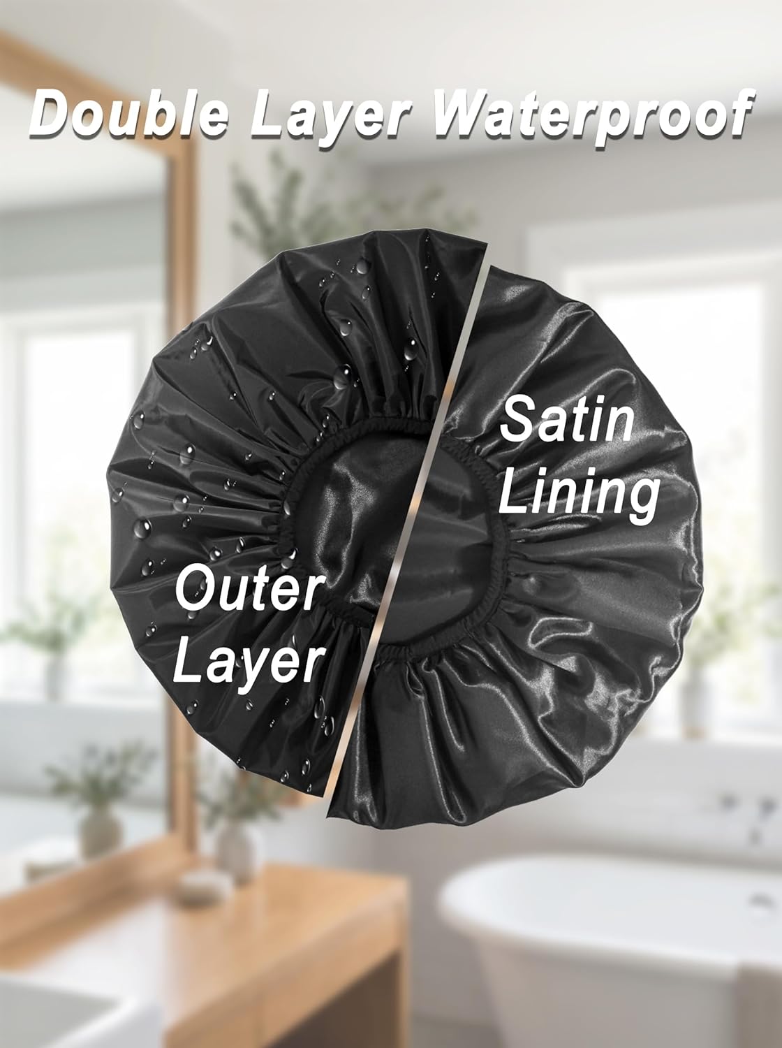 Thumbnail 5 de Auban Extra Large Shower Cap (XL) — Double-Layer Waterproof Reusable Bonnet for Long Hair, Braids & Locs (Black)