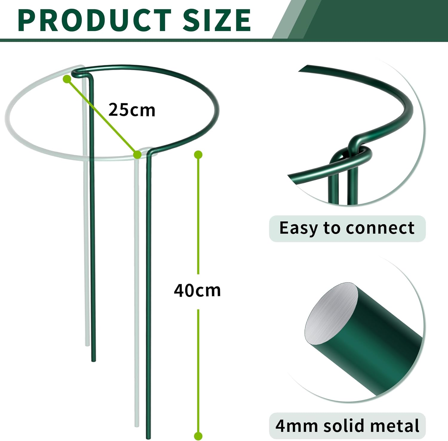 Detalle 2 de 10pcs 25x60cm Plant Supports: Thicker 4mm Garden Stakes for Tall Perennials (Green, Weatherproof)
