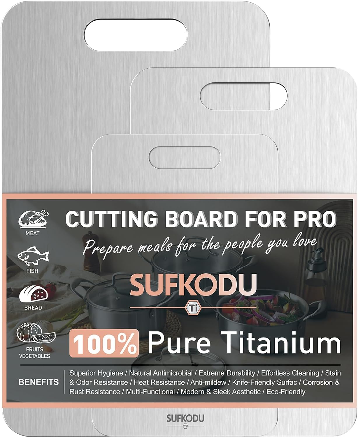 3 Piece Titanium Cutting Boards for Kitchen – Double-Sided, Non-Toxic & Dishwasher Safe
