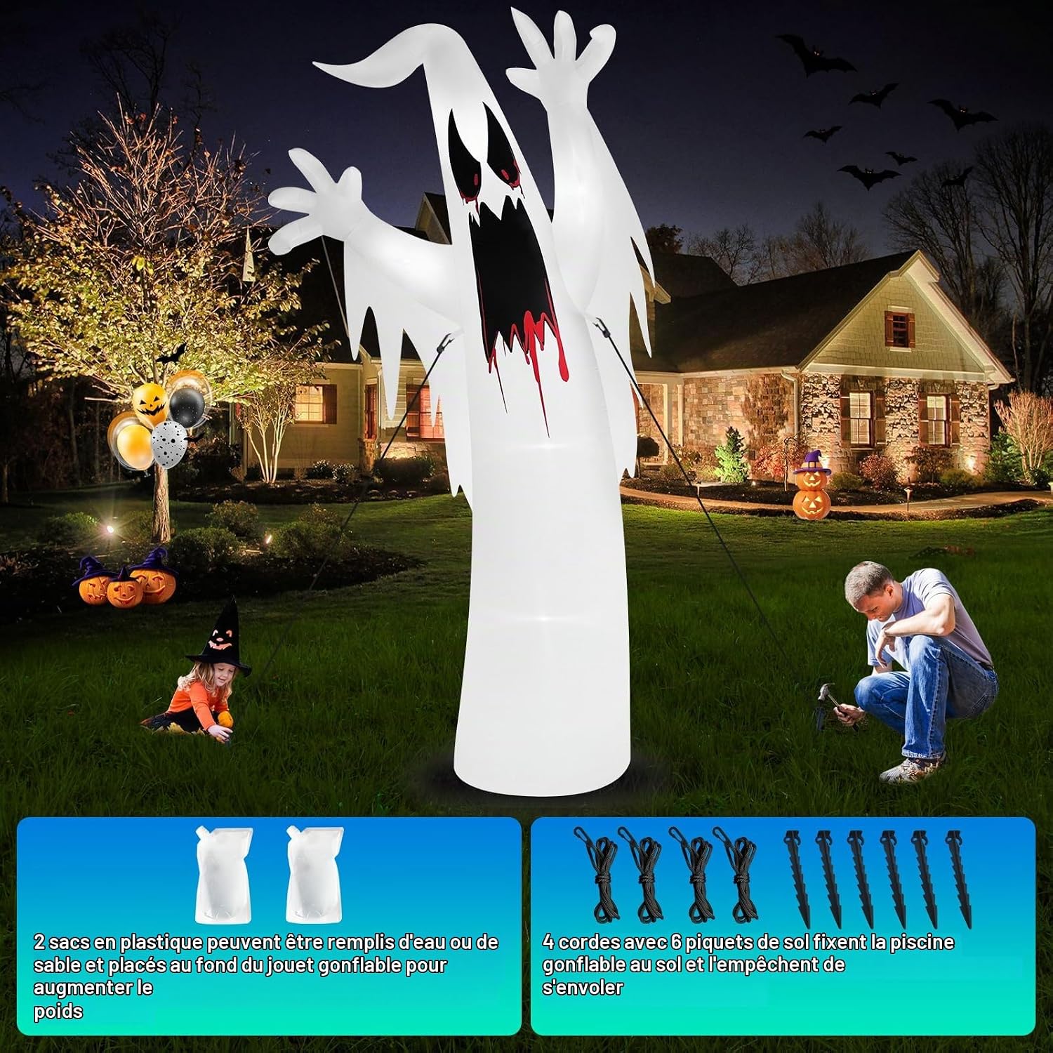 Detalle 1 de Danxilu 12 ft opblaasbare Halloween-geest met ledverlichting in zes kleuren