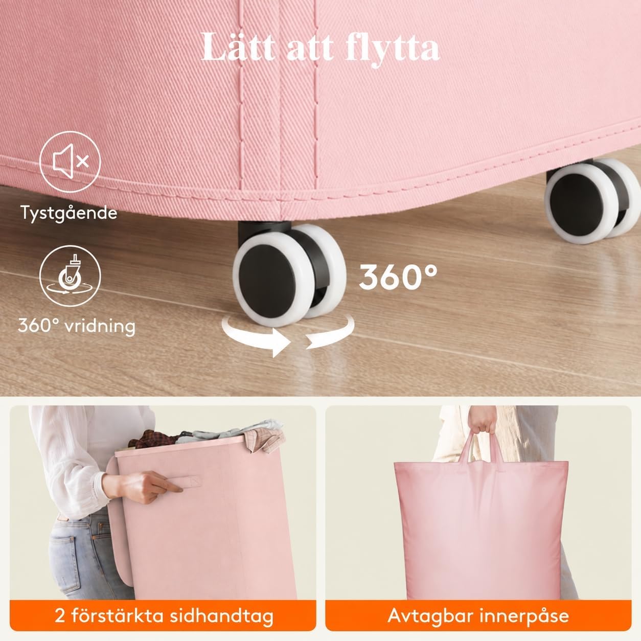 Detalle 2 de Lifewit 24599 tvättkorg 85 l med hjul, lock och avtagbar innerpåse