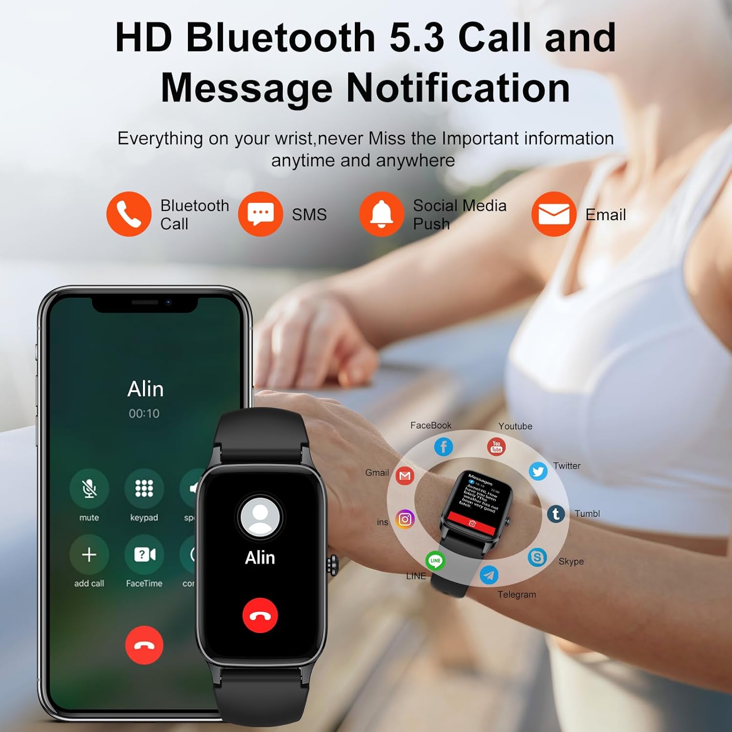 Detalle de Smart Watch for Men & Women with 1.57" TFT Touch Display, 110+ Sports Modes and IP68 Waterproofing