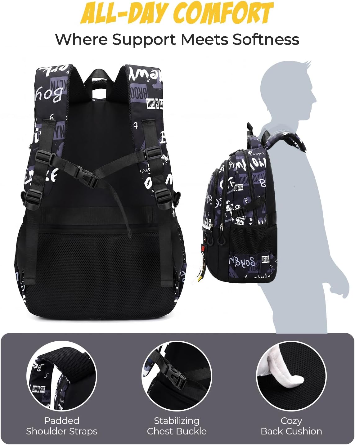 Detalle de Amythe Sac à Dos Garçons Cartable Primaire – Grand Volume, Imperméable et Polyvalent