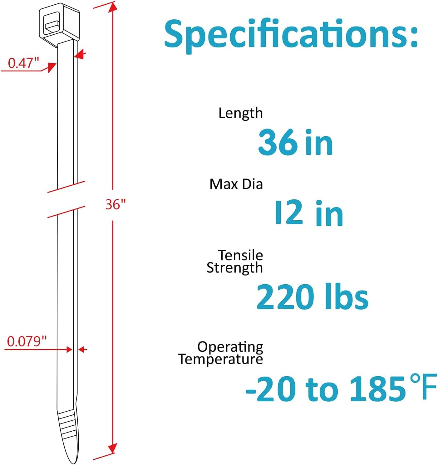 Detalle 2 de Long Cable Ties Heavy Duty 920mm x 12mm (60 pcs) with 220 lbs tensile strength