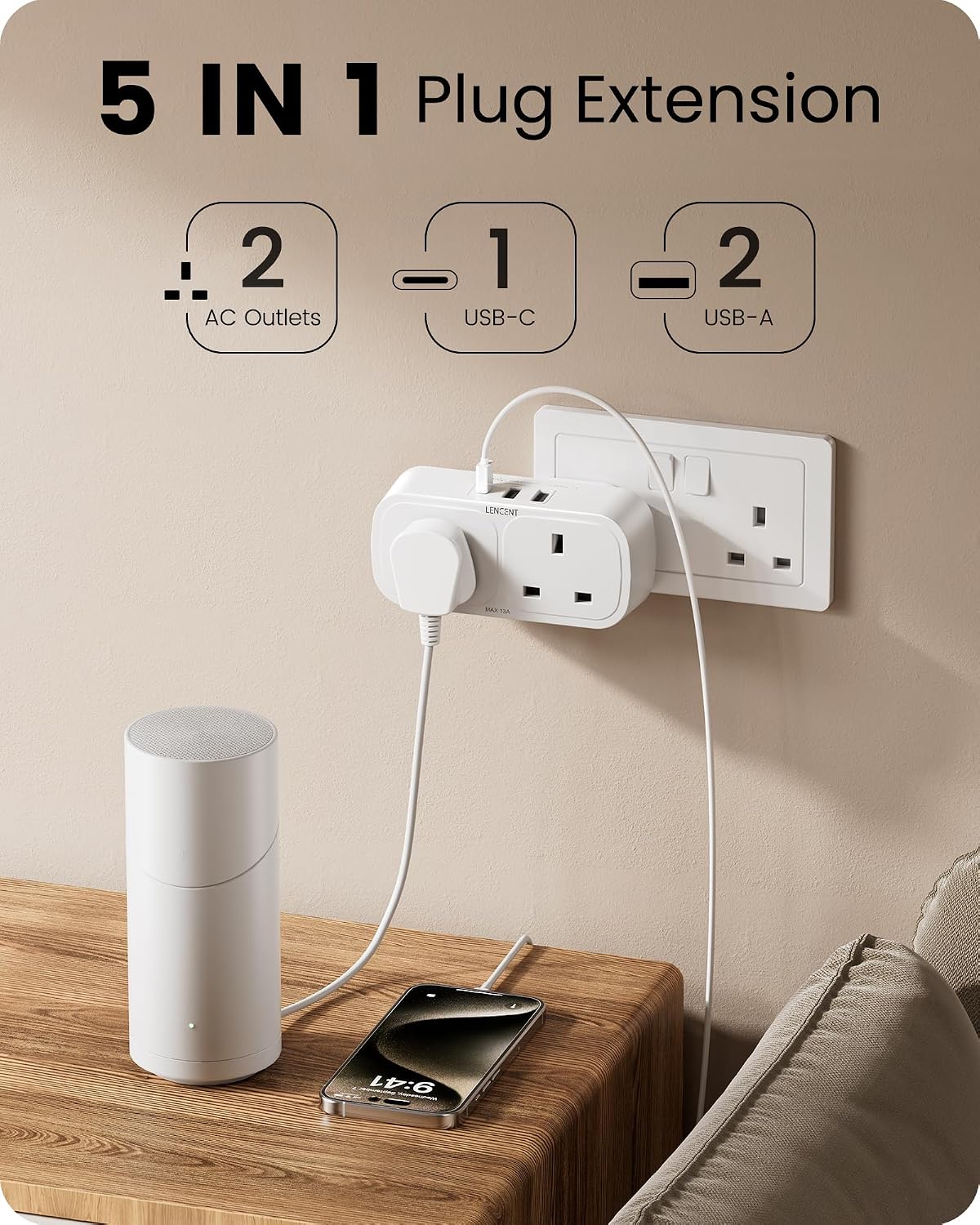 Detalle 2 de LENCENT Plug Adapter 3250W with USB-C