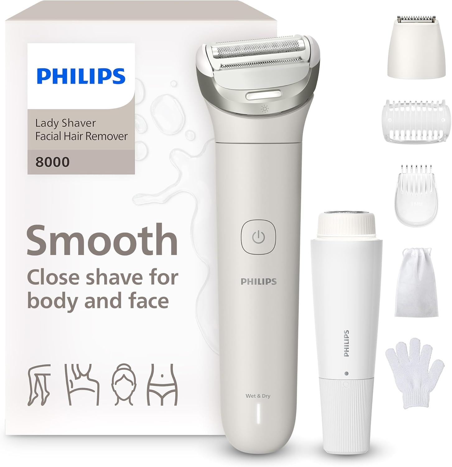 Detalle de Philips Lady Shaver Serie 8000 BRL159/00: rasatura delicata e versatile per viso, corpo e bikini
