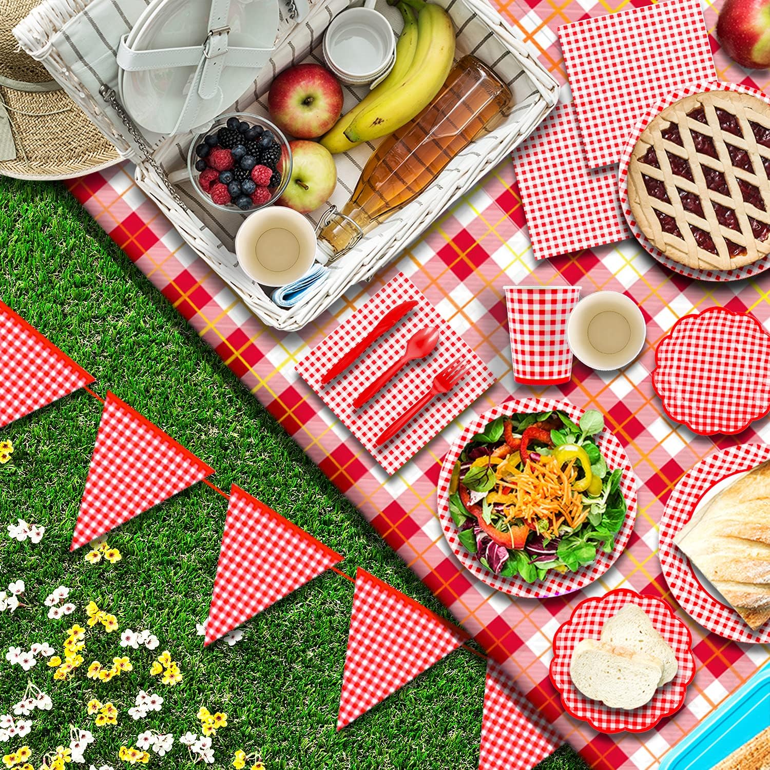Thumbnail 4 de Gatherfun Gingham Red and White Party Supplies — Disposable Tableware Set for 25