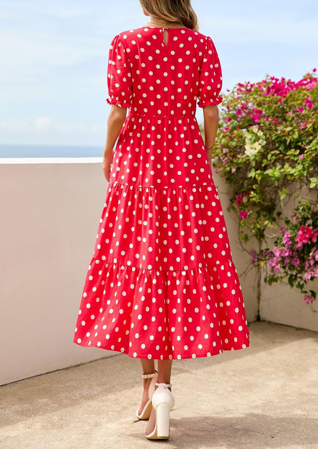 Thumbnail 3 de PRETTYGARDEN Women's Short Sleeve Midi Floral Dress — Boho A-Line, Elastic Waist, Spring-Summer Ready
