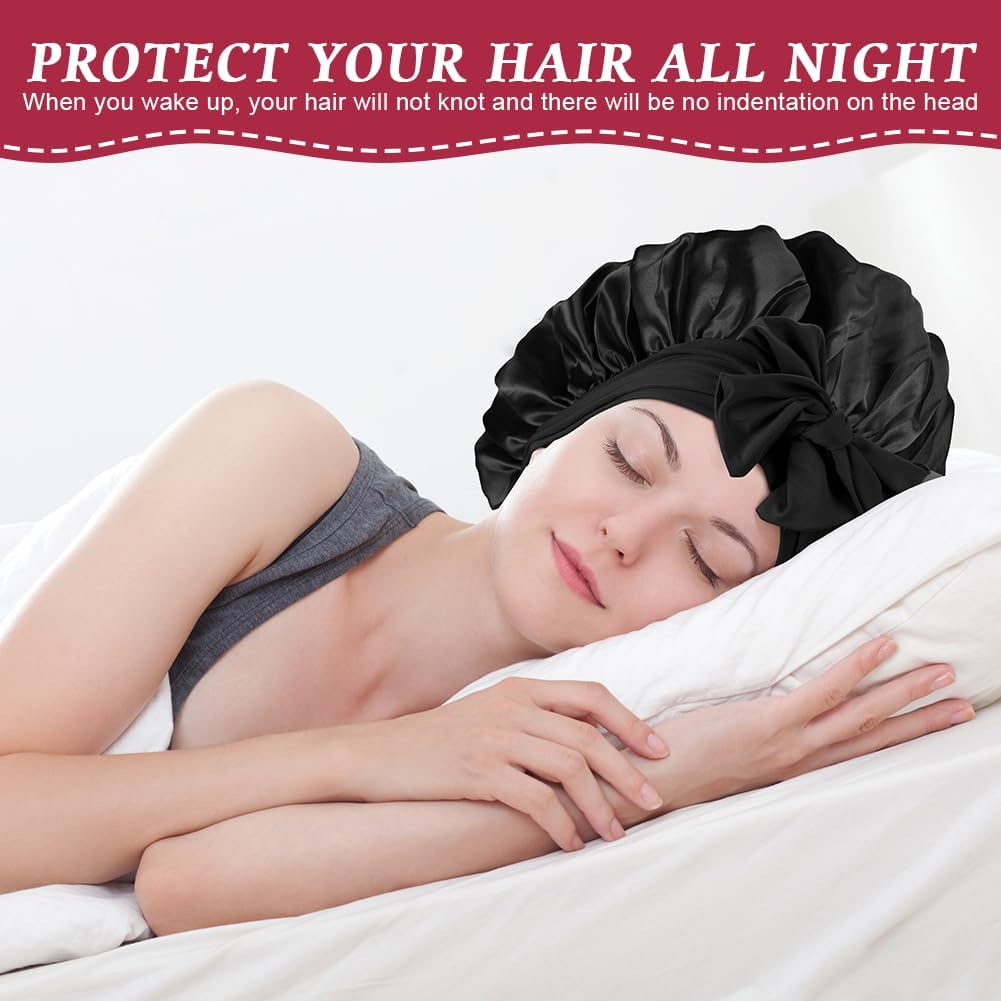 Thumbnail 5 de ACWOO Satin Bonnet Wrap – 2 Pcs Soft Silk Night Sleep Cap with Elastic Band