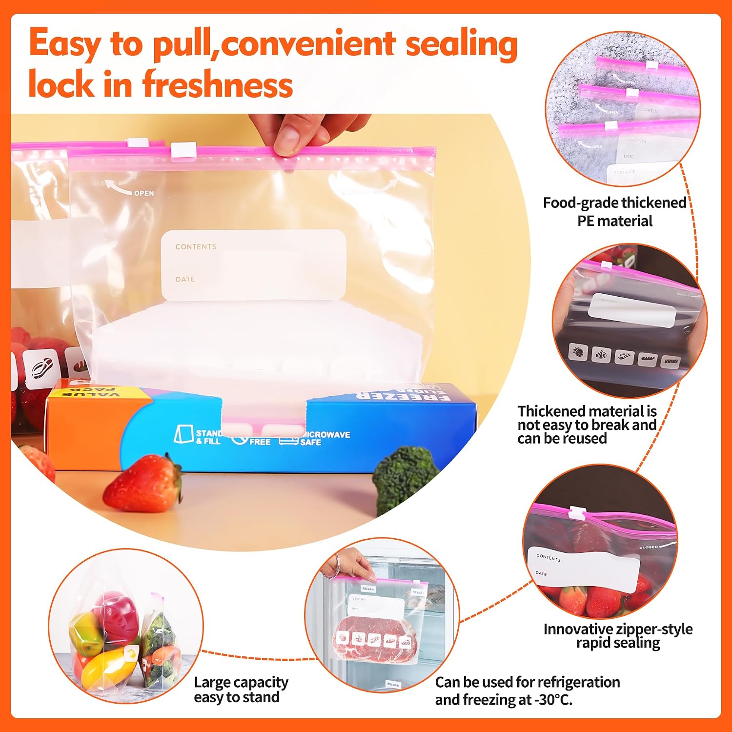 Thumbnail 1 de 60 Pack Reusable Ziplock Freezer Bags