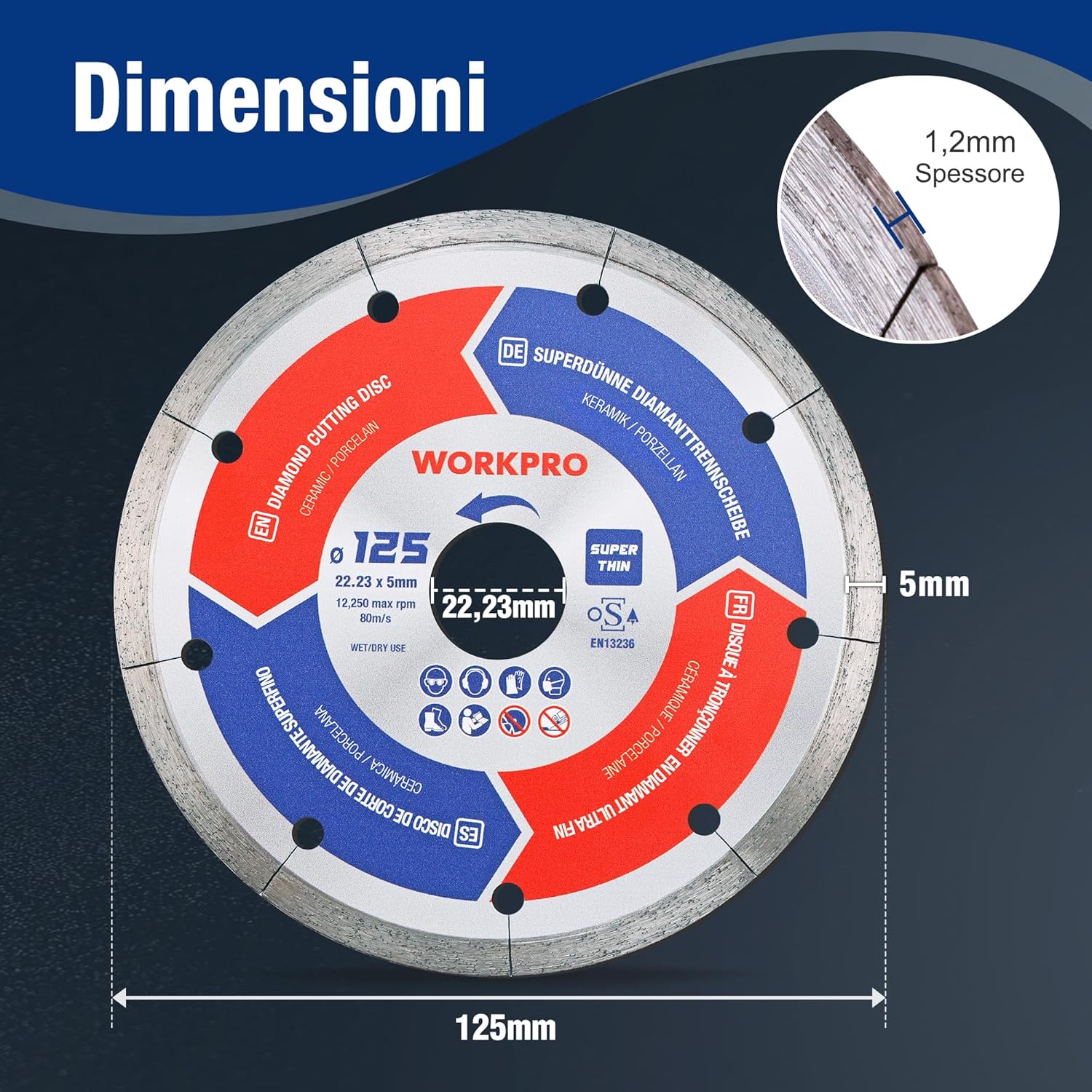 Thumbnail 4 de WORKPRO Dischi Diamantati 125 mm ultrafini per piastrelle e gres porcellanato