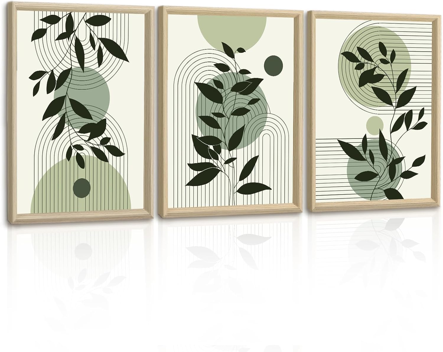 Detalle de FajerminArt Boho Grün Blatt Leinwandbilder 3er Set
