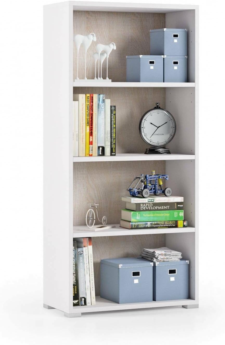 Thumbnail 4 de Dmora - Libreria Giacinto: scaffale a 3 ripiani regolabili, Bianco e Rovere, 60x30x130 cm, Made in Italy