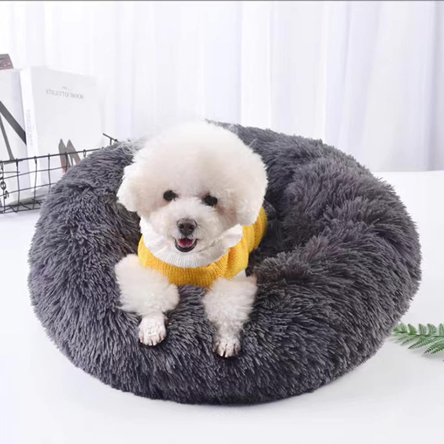 Detalle de Nisrada Rundes Hundebett 50,8 cm – Weich, waschbar, rutschfeste Unterseite