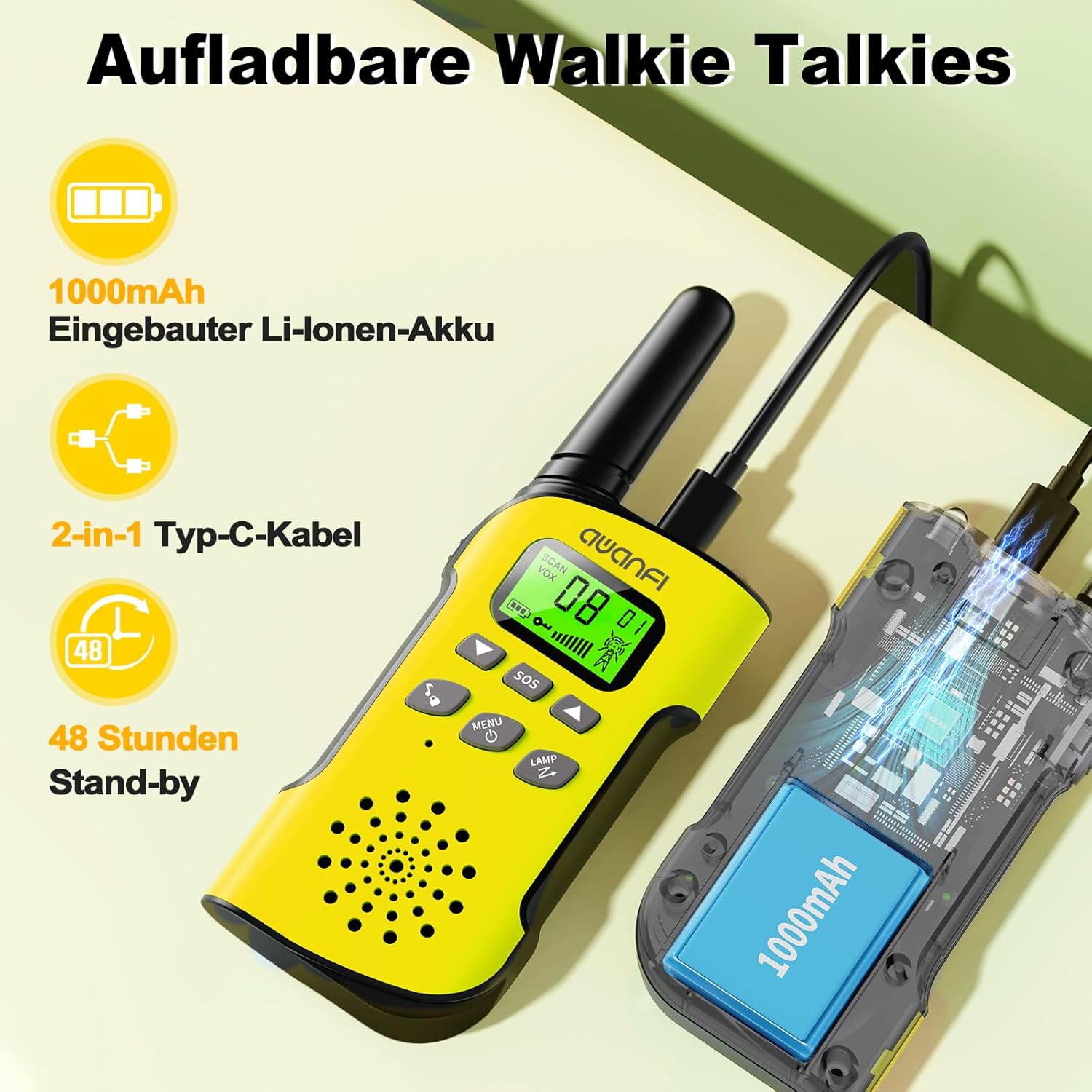 Detalle de AWANFI Kinders-Walkie-Talkie: Wiederaufladbar, sicher und praktisch für Outdoor-Abenteuer