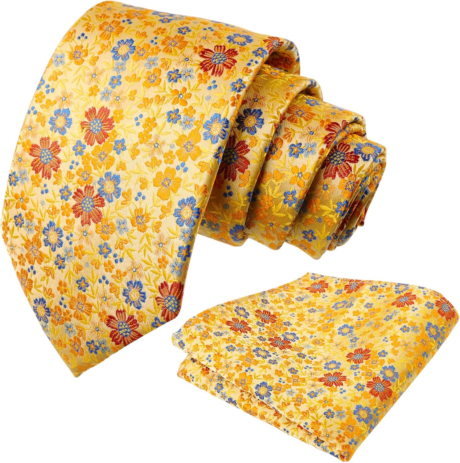 Alizeal Floral Necktie with Pocket Square Set – Silk‑feel 8cm Tie + 24cm Pocket Square