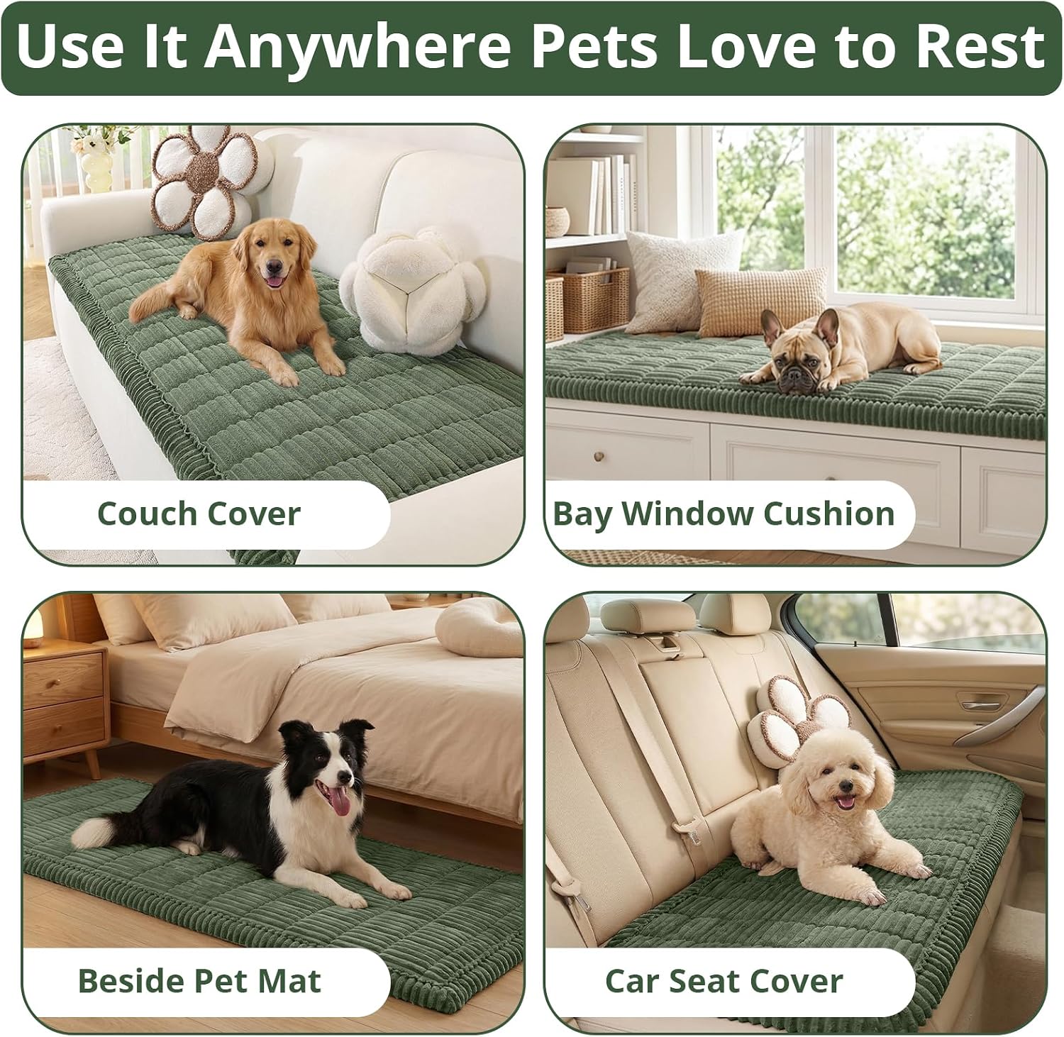 Detalle de OstepDecor Sofa Covers 2/3/4 Seater – Thick Corduroy Pet Sofa Cover in Green (70x150cm)