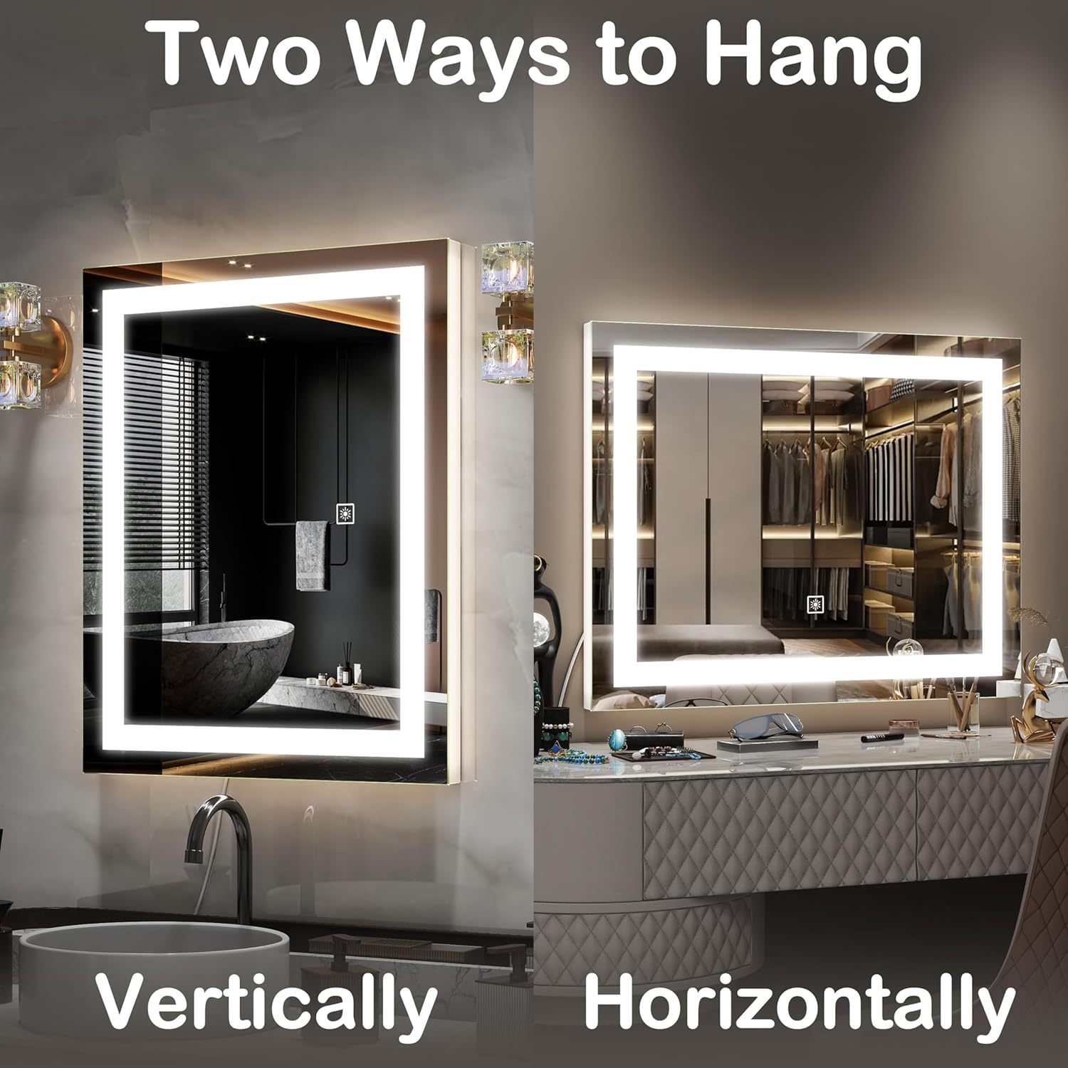 Thumbnail 4 de FENNIO Vanity Mirror with Lights (20"x23"), Large Lighted Makeup Mirror with Dimmable Modes and Touch Sensor