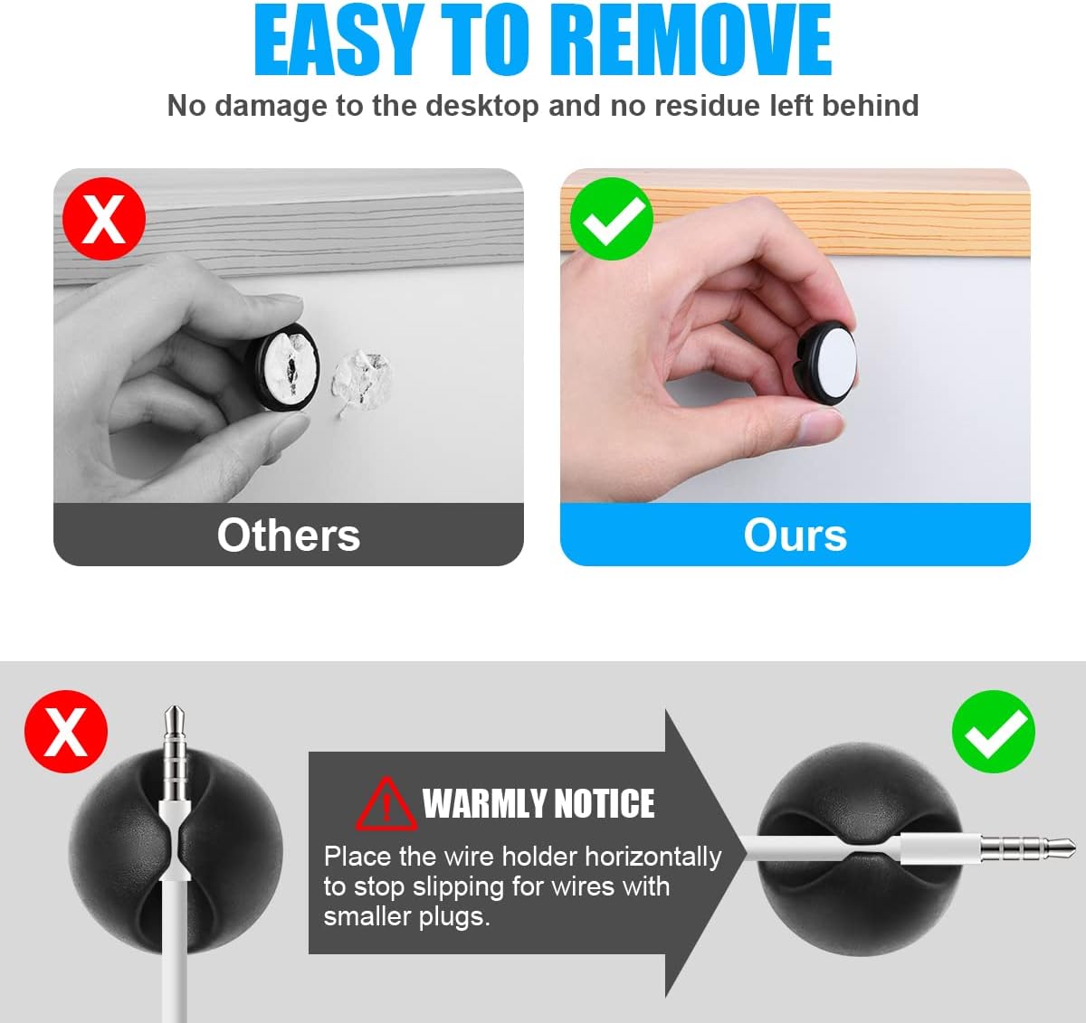 Detalle de URAQT Clips câble organisateur de bureau (noir) – 30 pièces pour câbles jusqu’à 6 mm
