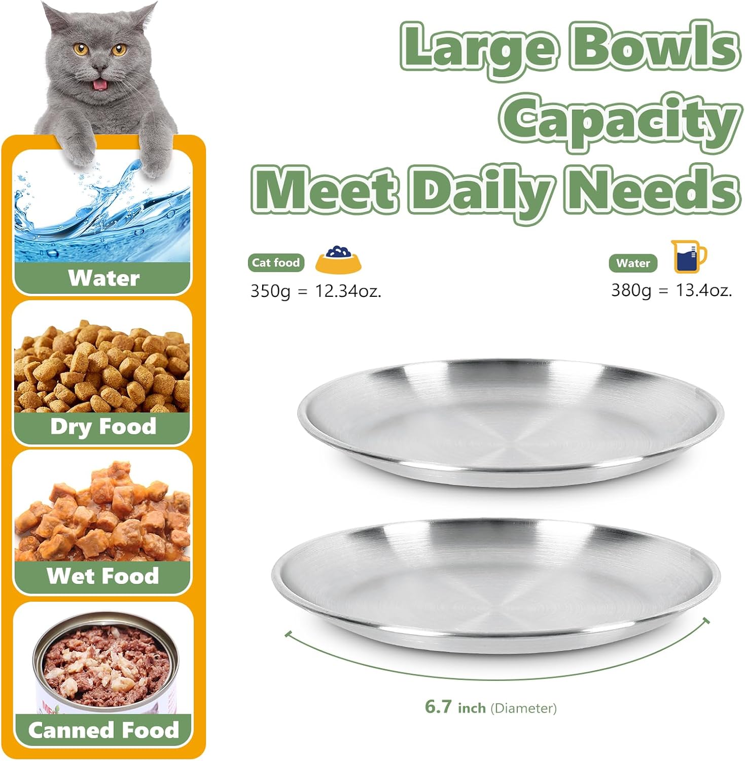 Thumbnail 3 de Petdream cd Stainless Steel Cat Bowls, 6.7-Inch Shallow Whisker-Friendly Plates