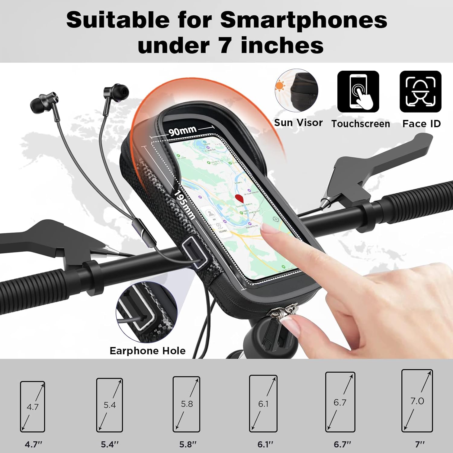 Thumbnail 1 de Vitalismo Bike Phone Holder Waterproof 360° Rotation Handlebar Bag (Hard Shell, Touchscreen, up to 7 inches) – Grey