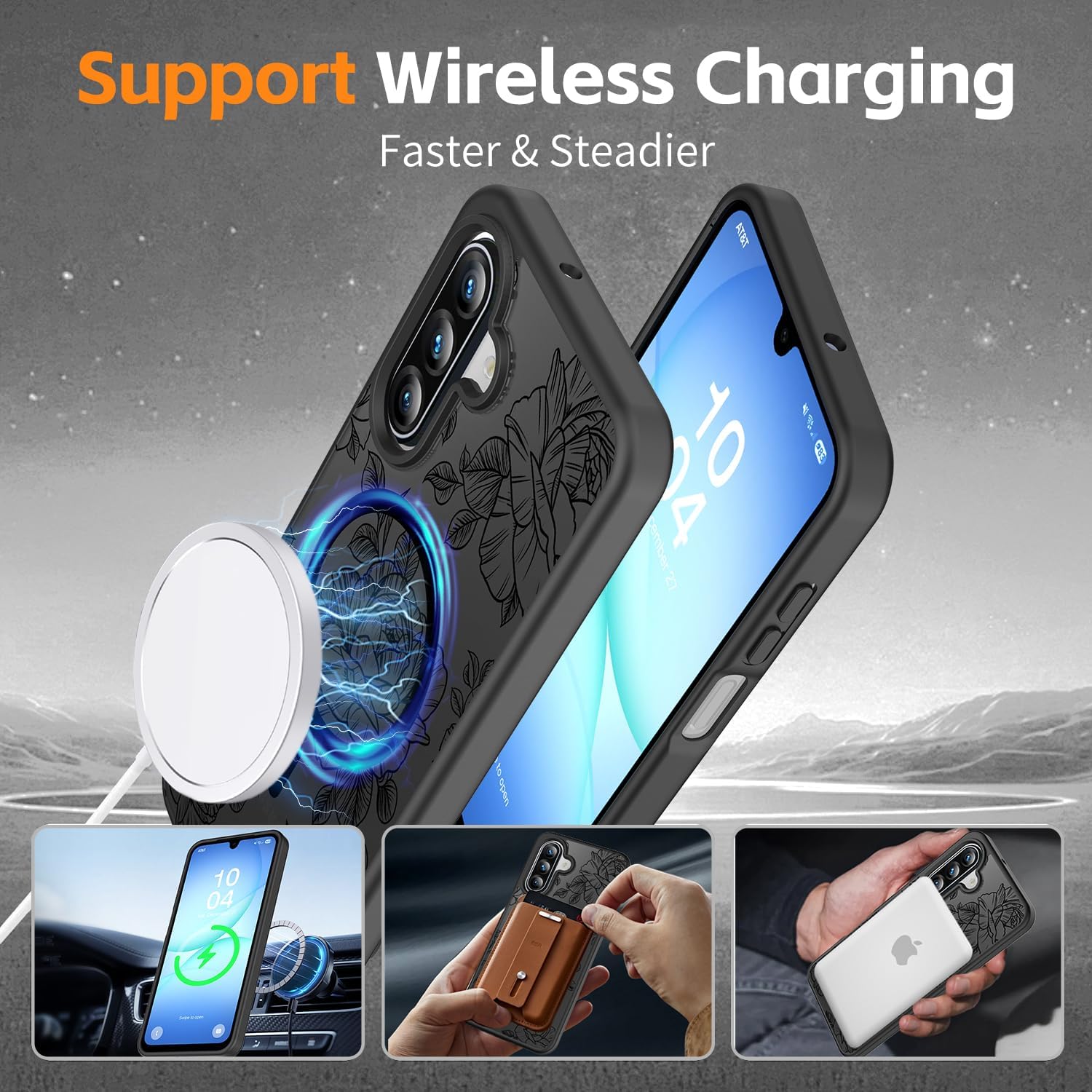 Detalle de Teayoha Samsung Galaxy A17 Case with MagSafe Compatibility, Black Floral Print