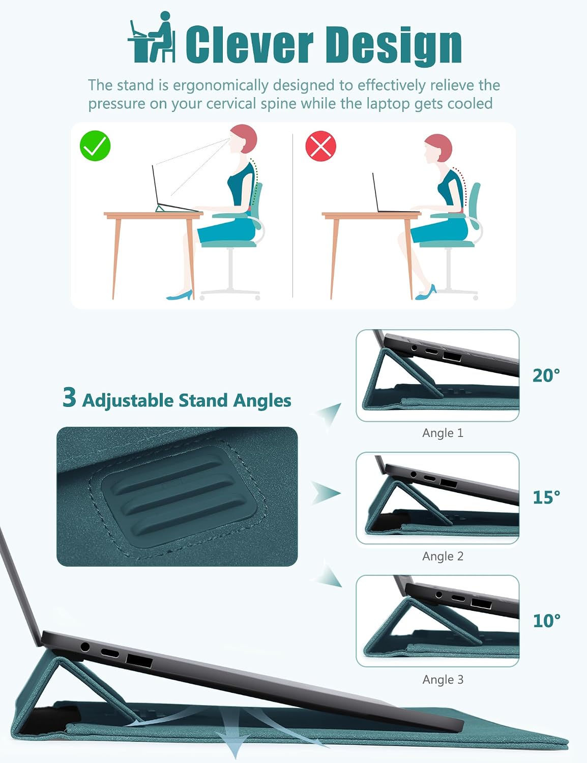 Detalle 2 de HYZUO 13.3–14 inch laptop sleeve with stand