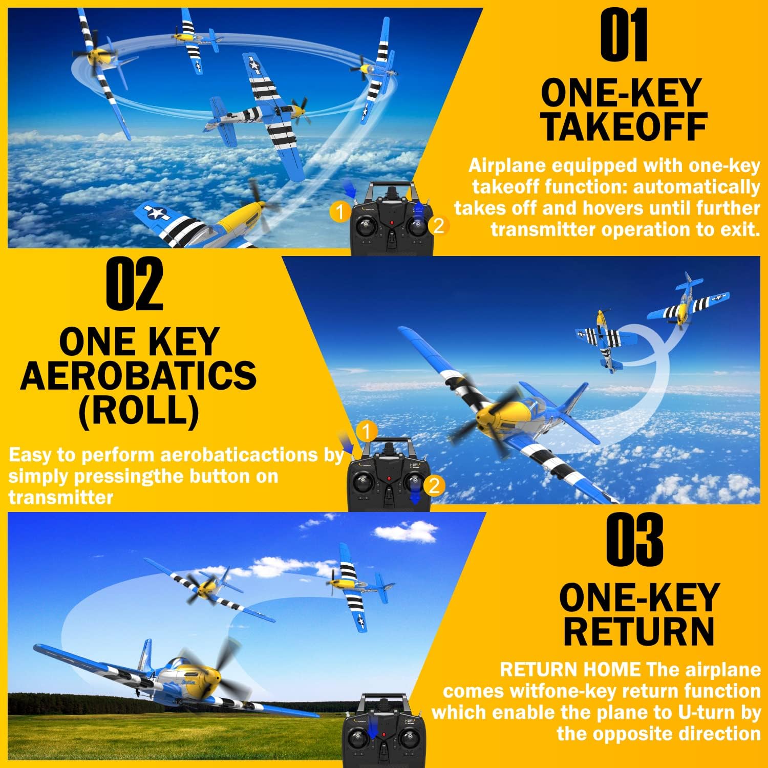 Detalle de LEAMBE 4 Channel RC Plane: Ready-to-Fly P51 Mustang with XPILOT Stabilization