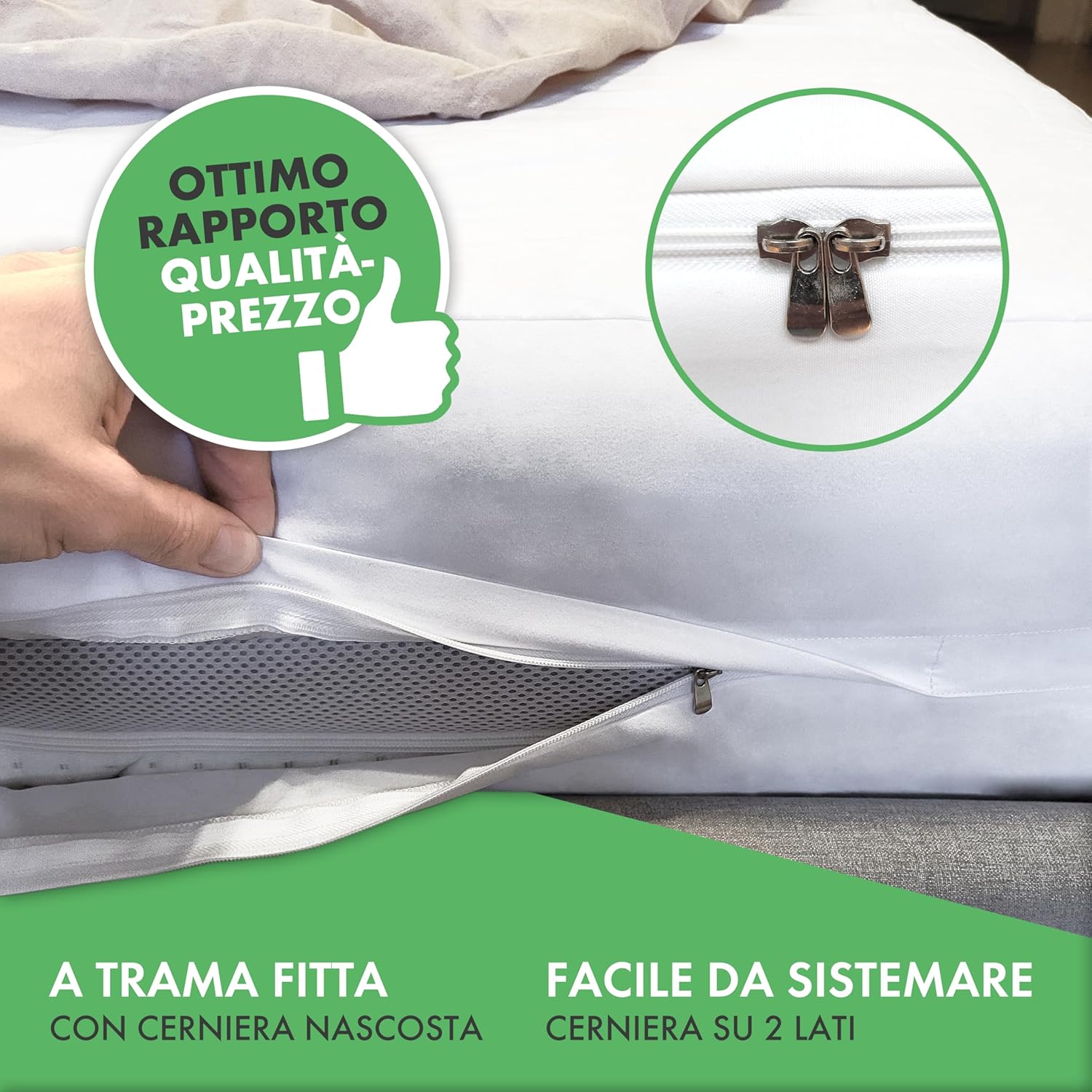 Thumbnail 4 de Welldora Coprimaterasso antiacaro anallergico Premium con cerniera, 160x200x20 cm