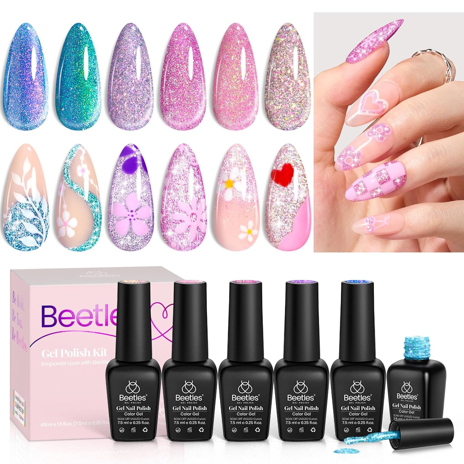 Detalle de Beetles Glitzer Gel Nagellack-Set (6 Farben) mit Chamäleon-Crushed-Diamond-Effekt