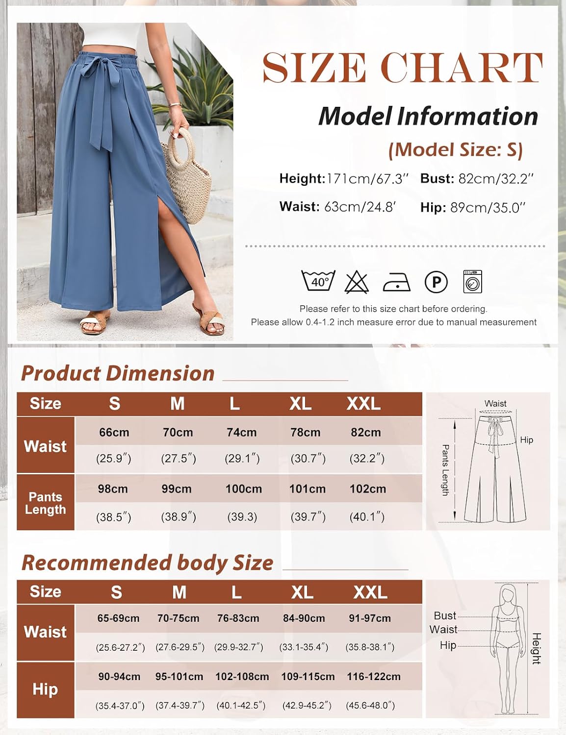 Detalle de Svanco Pantalon d'été fluide pour femme à jambes larges et ouvertes, taille élastiquée