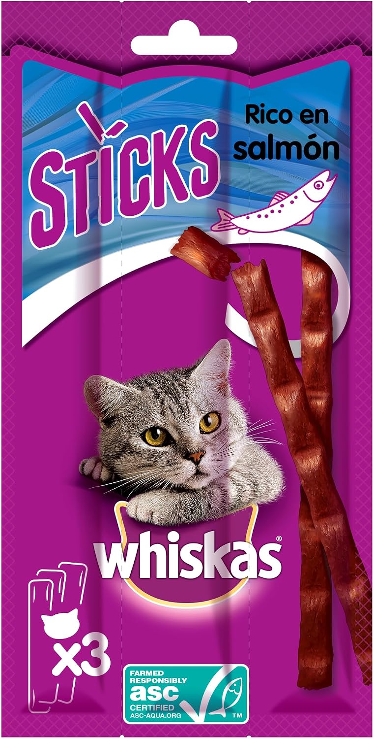 Detalle de Whiskas Sticks – Friandises pour chat adulte en bâtonnets, 90% poissons – 28 sachets de 3 bâtonnets