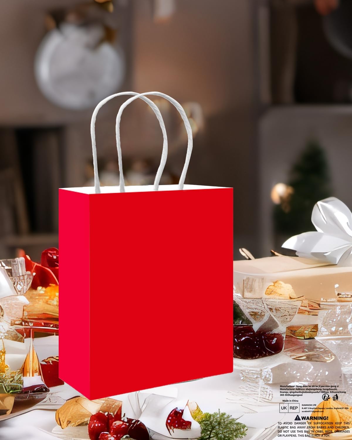 Detalle de Gcardist 50-Pack Red Paper Gift Bags with Handles – Medium, 10.6 x 8.3 x 4.3 inches