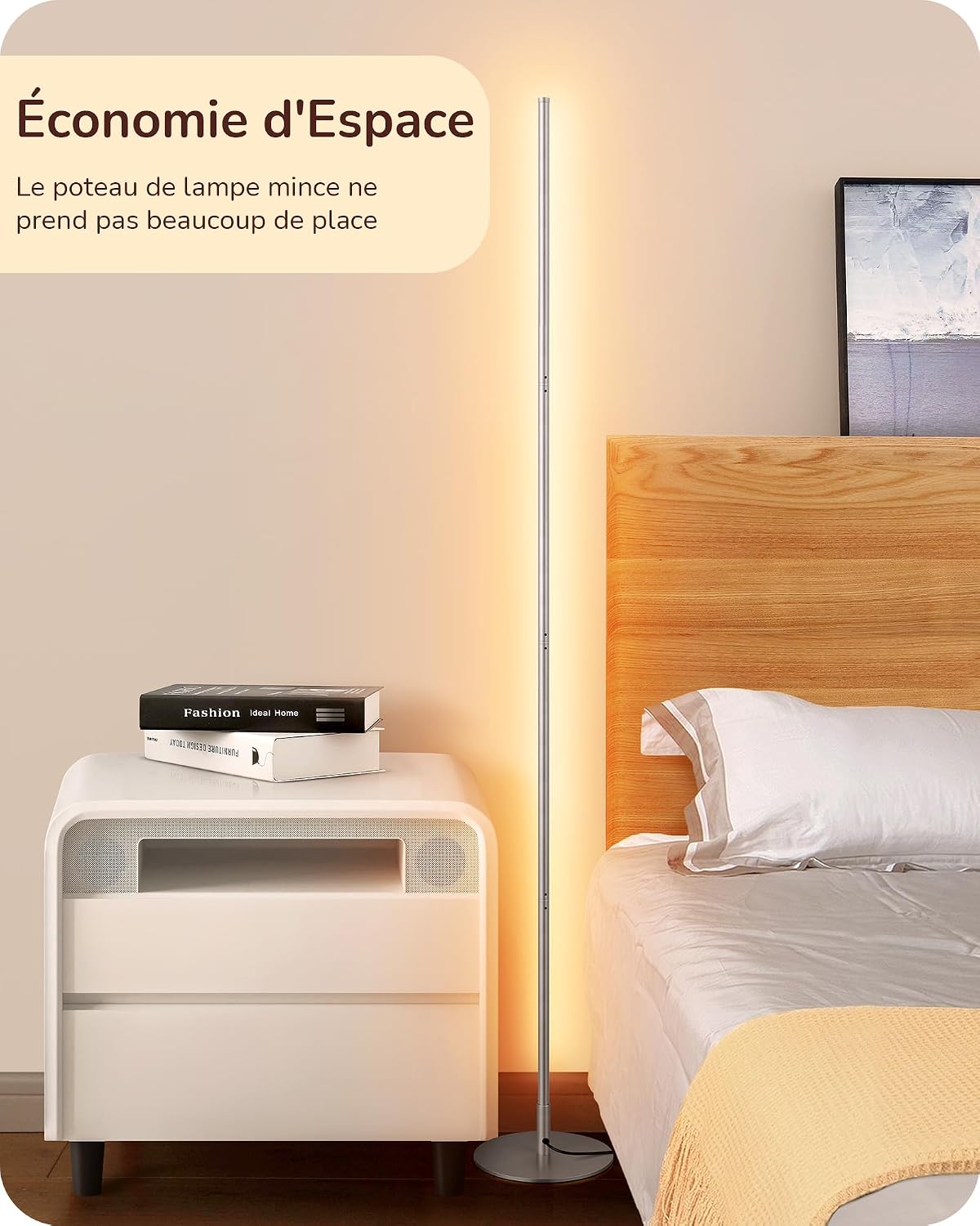 Detalle de EDISHINE – Lot de 2 lampadaires sur pied LED à intensité variable avec interrupteur à pied, lumière chaude 3000K
