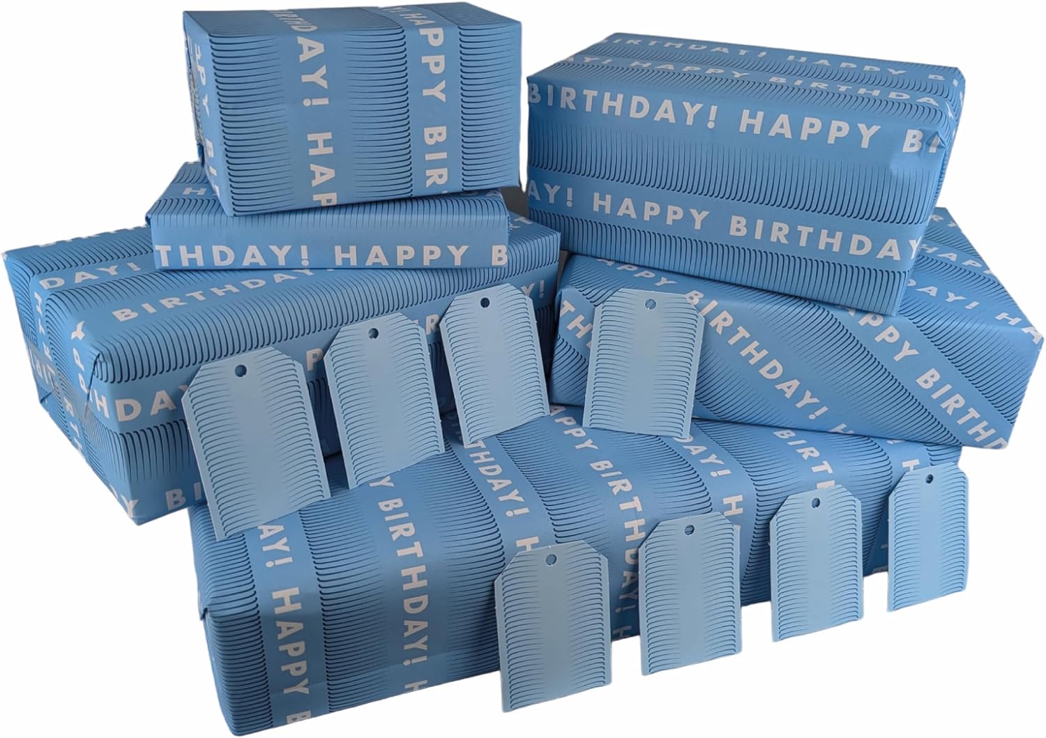 Sky Blue Wrapping Paper Sheets x 5 with Tags