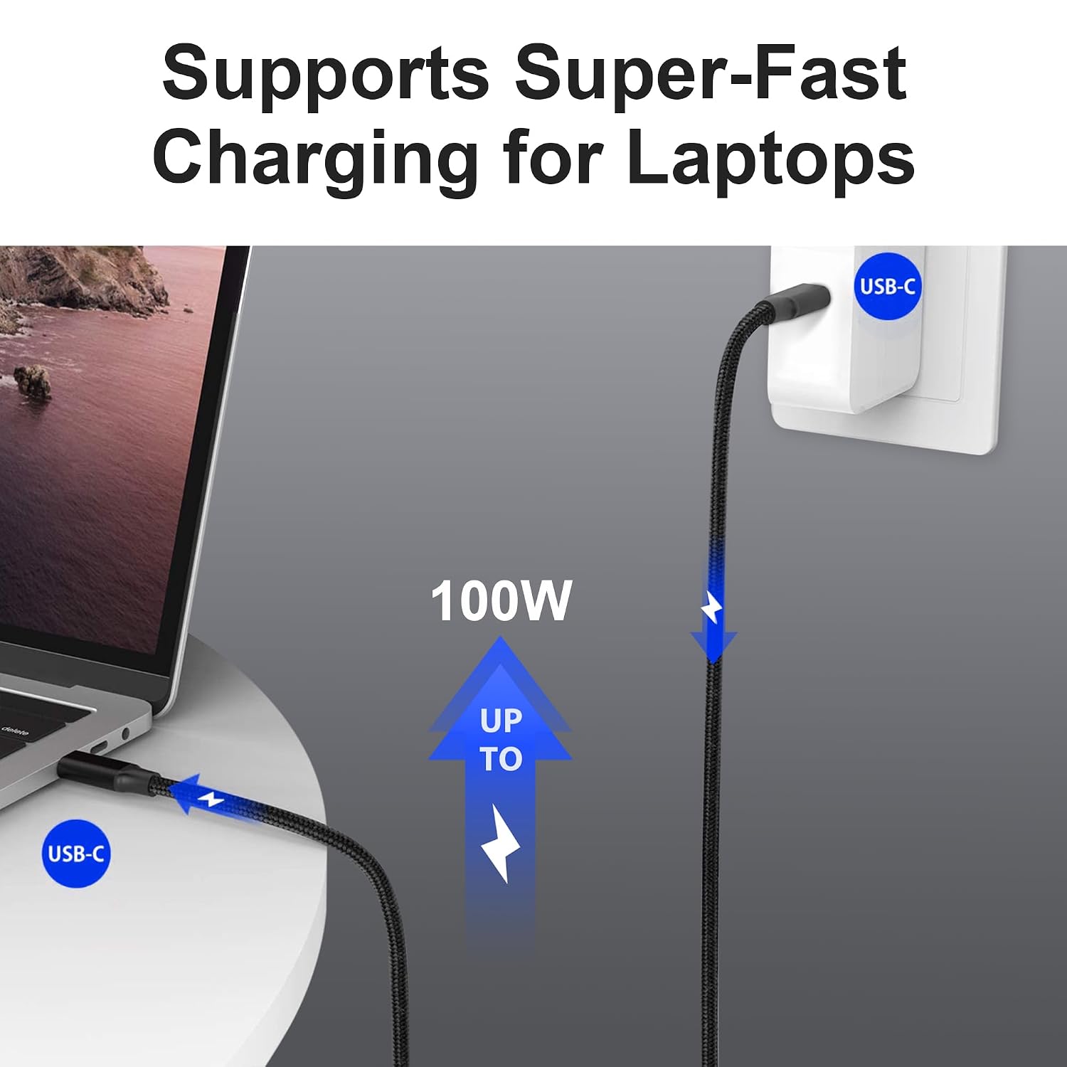 Detalle de Elfesoul USB-C to C Cable 3.2 Gen 2, 10ft, 240W PD, 4K 60Hz, 20Gbps