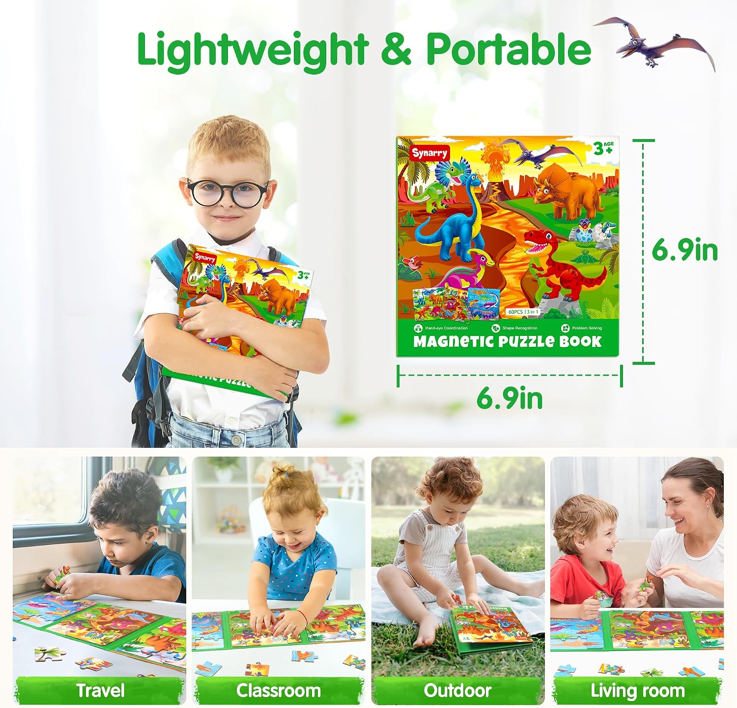 Detalle de SYNARRY Magnetic Dinosaur Puzzle, 20-Piece Foldable Travel Toy