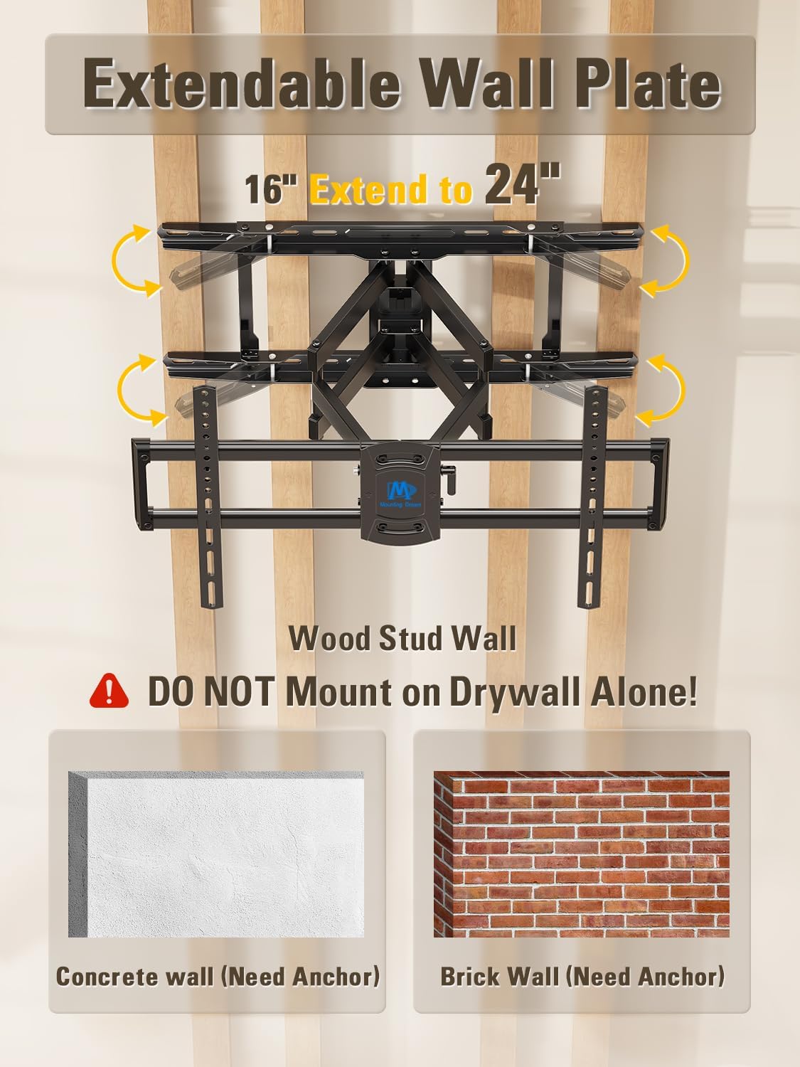 Detalle de Mounting Dream MD2617-24K UL Listed Full Motion TV Wall Mount for 42–84 Inch TVs